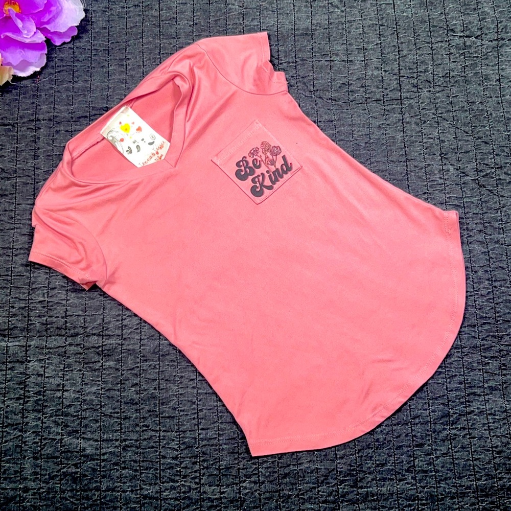 Jenna & Jessie Girl's Pink "Be Kind" Flowers Subtle Bling T-shirt Top; Sz 8